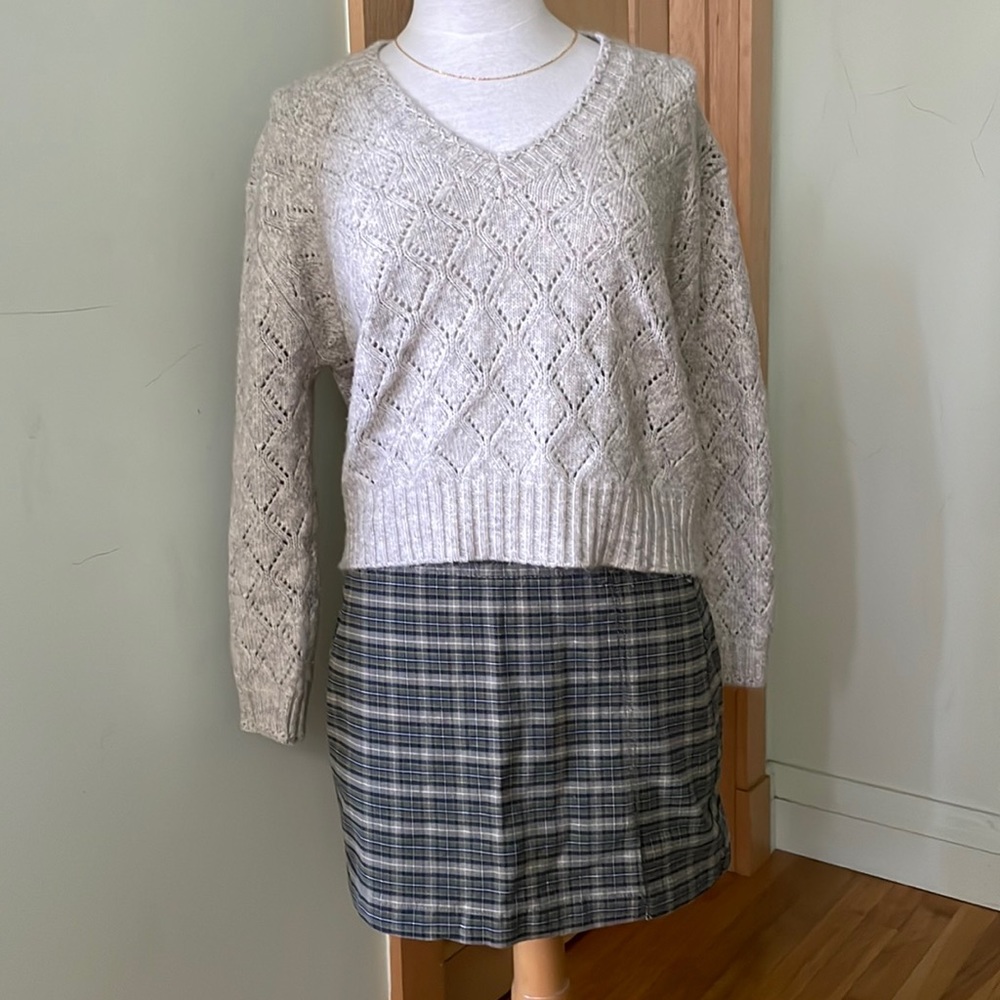 NWT American Eagle Green, Blue & White Plaid Stretch Mini Skirt, Size 8